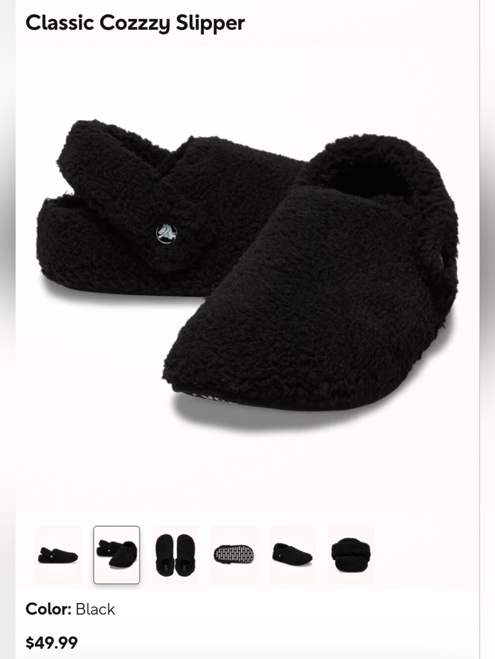 Crocs Classic Cozzzy Slipper in Black - W9 - Picture 2 of 11